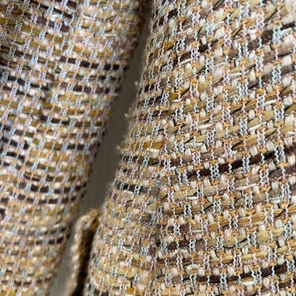 Rena Lange Tweed Skirt Suit Fringe Sequin Wool Cotton Beige Black White 10 - Picture 10 of 10